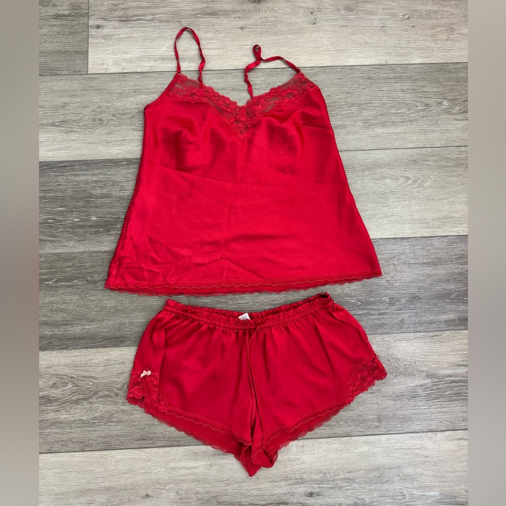 Victoria's Secret Red Satin Lace Cami & Shorts Sleep Set